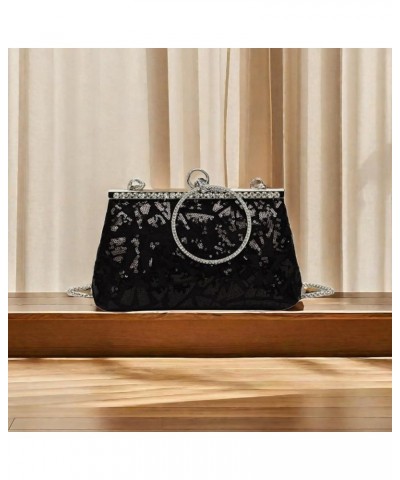 Women Sequins Evening Handbag Glitter Top Handle Purse Chain Cross-body Bag F-black $15.94 Evening Bags