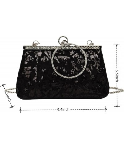 Women Sequins Evening Handbag Glitter Top Handle Purse Chain Cross-body Bag F-black $15.94 Evening Bags