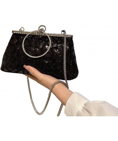 Women Sequins Evening Handbag Glitter Top Handle Purse Chain Cross-body Bag F-black $15.94 Evening Bags