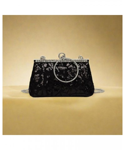 Women Sequins Evening Handbag Glitter Top Handle Purse Chain Cross-body Bag F-black $15.94 Evening Bags