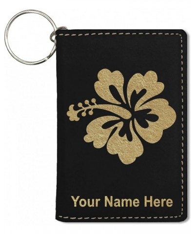 ID Holder Wallet, Hibiscus Flower 1, Personalized Engraving Included (Light Brown) Black with Gold $15.11 Wallets