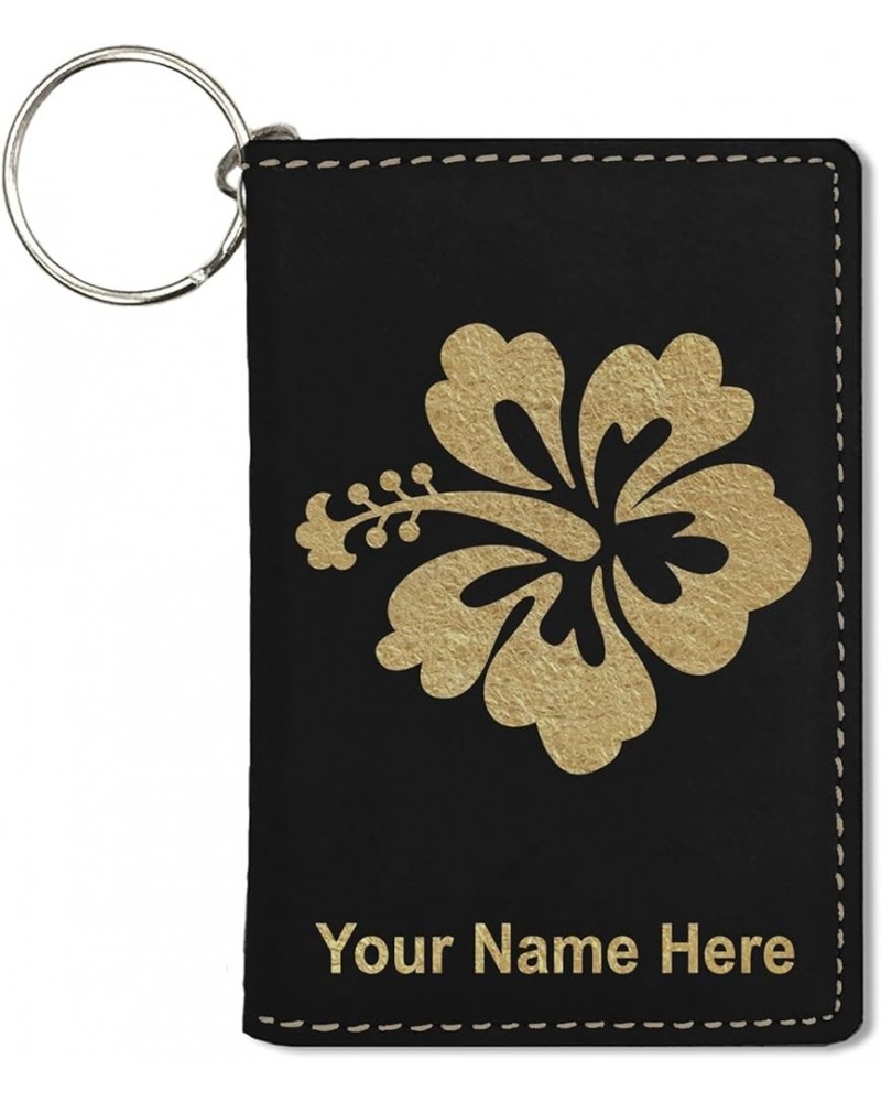 ID Holder Wallet, Hibiscus Flower 1, Personalized Engraving Included (Light Brown) Black with Gold $15.11 Wallets