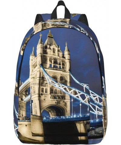 Tower Bridge In London Print Lightweight Travel Canvas Backpack Casual Daypack For Men Women Work, Sports, Beach Black Medium...