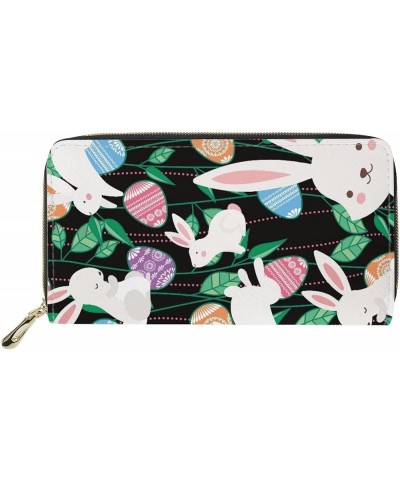 Math Style Wallets for Women Travel Casual Purse Leather Clutch Handbag Zipper RFID Blocking Clutch Bag Easter Rabbit Eggs Le...