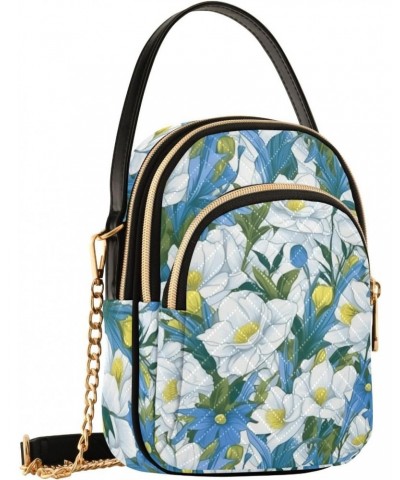 Quilted Shoulder Handbag for Women White and Blue Flowers Crossbody Handbag with Detachable Leather Chain Shoulder Strap $13....