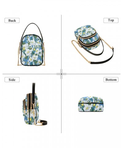 Quilted Shoulder Handbag for Women White and Blue Flowers Crossbody Handbag with Detachable Leather Chain Shoulder Strap $13....