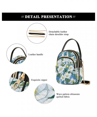 Quilted Shoulder Handbag for Women White and Blue Flowers Crossbody Handbag with Detachable Leather Chain Shoulder Strap $13....