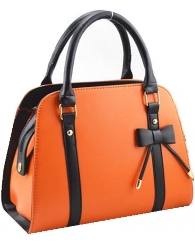 Women's Ladies PU Leather Shoulder With Bow Decoration Top-handle Handle Bags Satchel Tote Purse Crossboby Orange Orange $17....