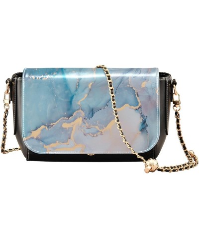 Blue Green Marble Women's Crossbody Handbags, PU Leather Flap Crossbody Bags, Women's Shoulder Handbag Purse Style14 $16.40 S...