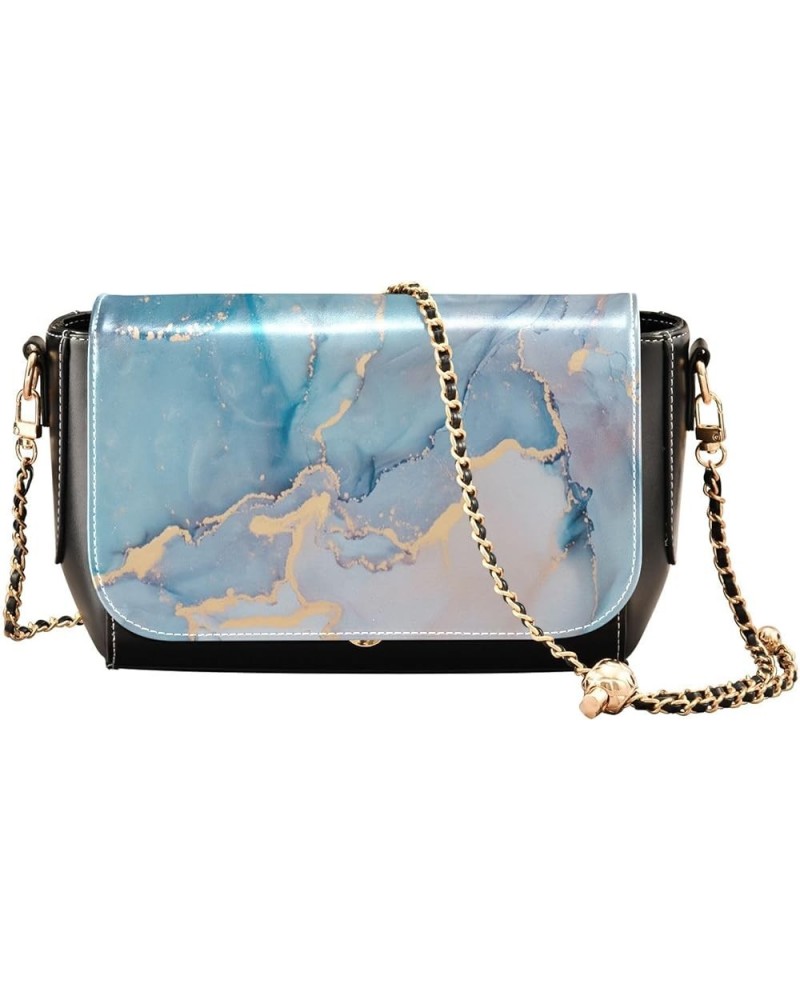 Blue Green Marble Women's Crossbody Handbags, PU Leather Flap Crossbody Bags, Women's Shoulder Handbag Purse Style14 $16.40 S...