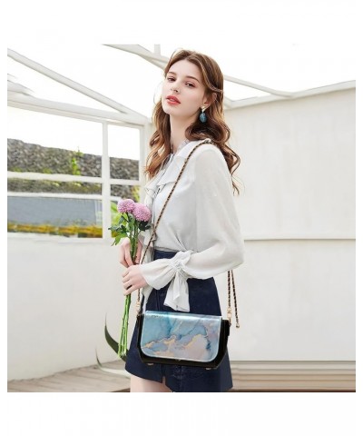 Blue Green Marble Women's Crossbody Handbags, PU Leather Flap Crossbody Bags, Women's Shoulder Handbag Purse Style14 $16.40 S...