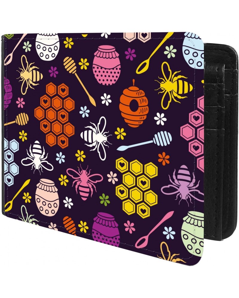 Unique Desige Pattern - Colorful pattern with bees and honey, Slim Front Pocket Wallet Billfold RFID Blocking $11.88 Wallets