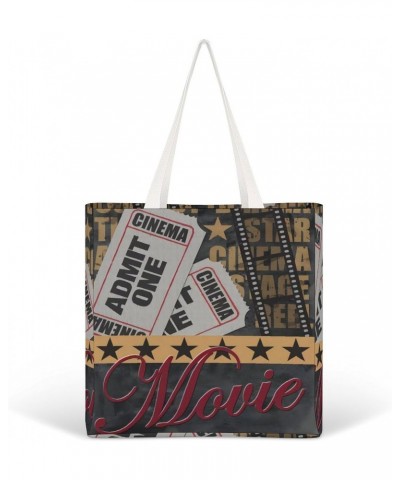 One Movie Theatre Ticket Admit CanvasTote Bag for Women Girl Canvas Shoulder Handbags Cute Large Purse $12.74 Totes