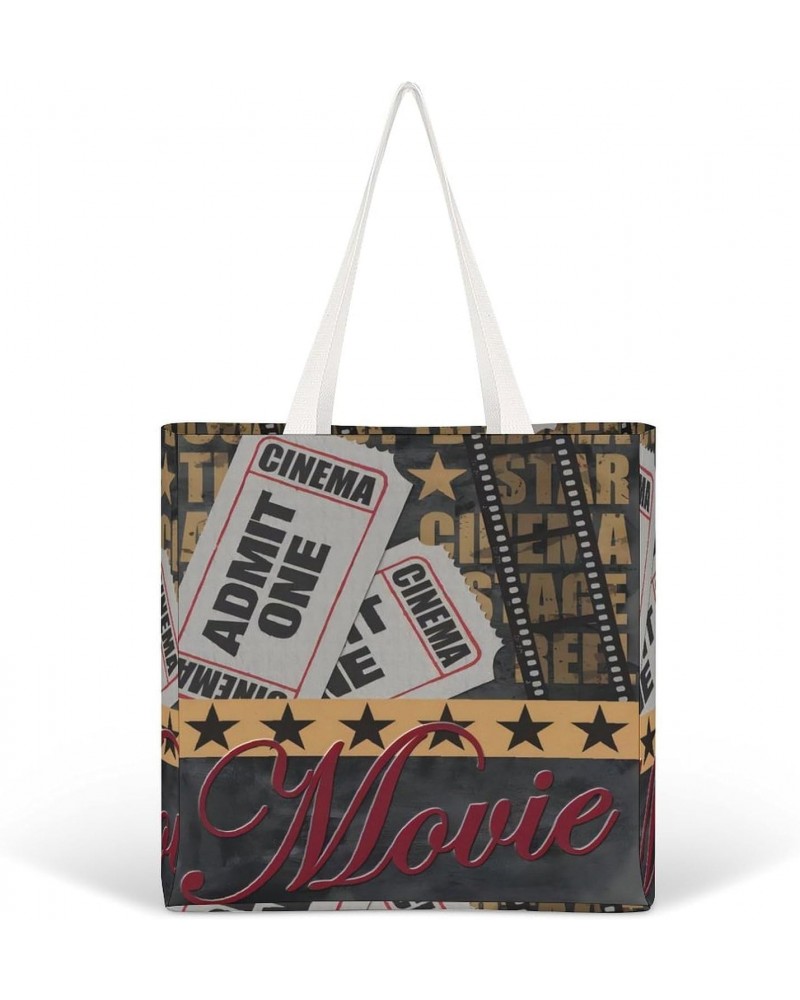 One Movie Theatre Ticket Admit CanvasTote Bag for Women Girl Canvas Shoulder Handbags Cute Large Purse $12.74 Totes