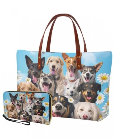 Women Handbags Wallet Tote Bag Shoulder Bag Top Handle Satchel Purse Set 2pcs Dogs Daisy - Multicolor $27.72 Totes