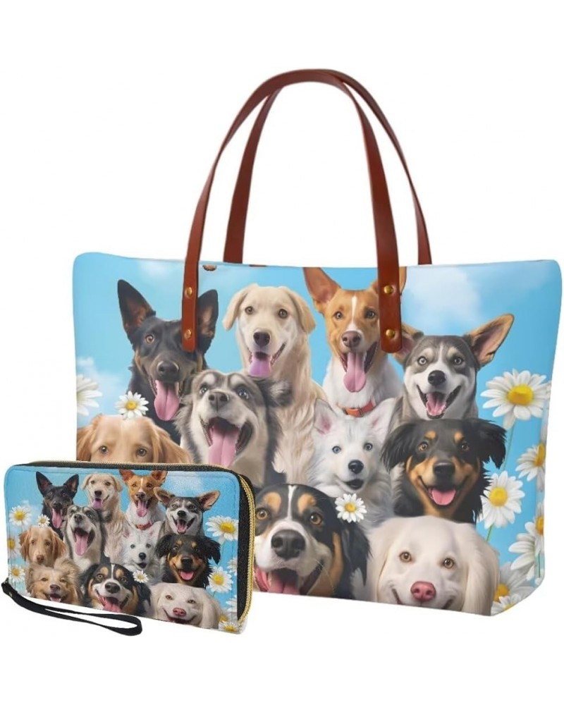 Women Handbags Wallet Tote Bag Shoulder Bag Top Handle Satchel Purse Set 2pcs Dogs Daisy - Multicolor $27.72 Totes