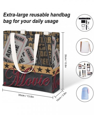 One Movie Theatre Ticket Admit CanvasTote Bag for Women Girl Canvas Shoulder Handbags Cute Large Purse $12.74 Totes