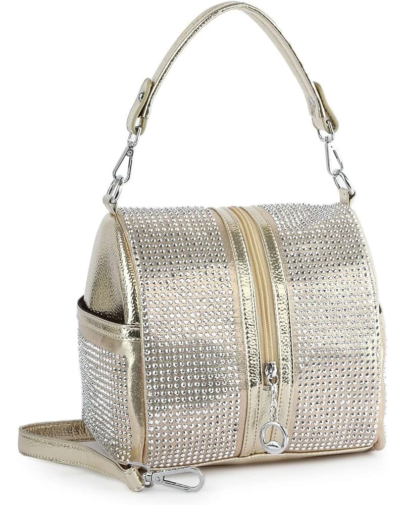 Sparkle and Shine: Women's Rhinestone Crossbody Satchel Shoulder Barrel Handbag Purse Vertical Zip Closure Bag Gold $13.62 Cr...