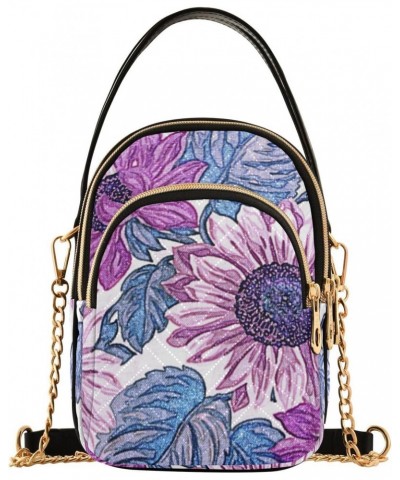 Purple Flowers Leaves Crossbody Bags for Women Small Shoulder with Detachable Straps, Trendy Cell Phone Purse Shoulder Handba...