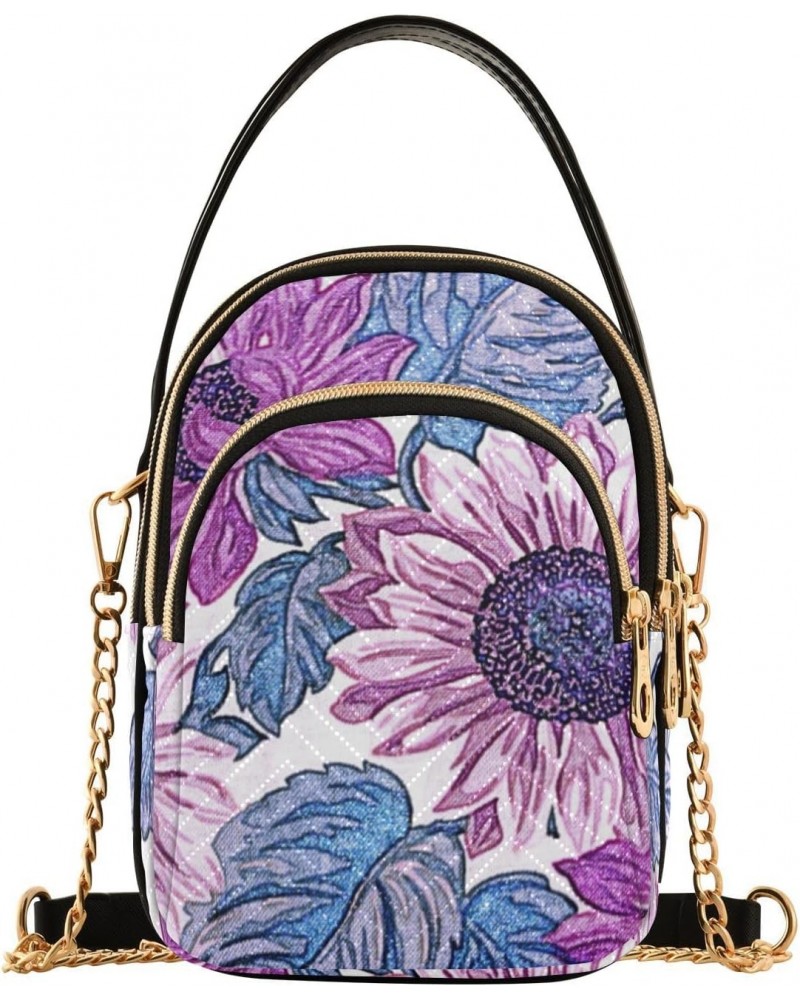 Purple Flowers Leaves Crossbody Bags for Women Small Shoulder with Detachable Straps, Trendy Cell Phone Purse Shoulder Handba...