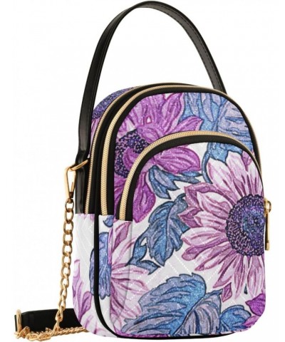 Purple Flowers Leaves Crossbody Bags for Women Small Shoulder with Detachable Straps, Trendy Cell Phone Purse Shoulder Handba...