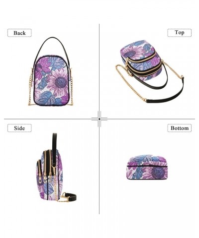 Purple Flowers Leaves Crossbody Bags for Women Small Shoulder with Detachable Straps, Trendy Cell Phone Purse Shoulder Handba...