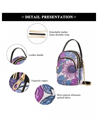 Purple Flowers Leaves Crossbody Bags for Women Small Shoulder with Detachable Straps, Trendy Cell Phone Purse Shoulder Handba...