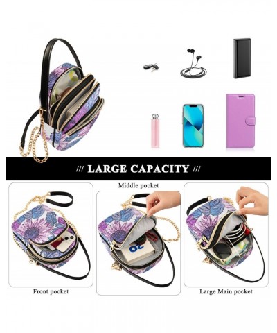 Purple Flowers Leaves Crossbody Bags for Women Small Shoulder with Detachable Straps, Trendy Cell Phone Purse Shoulder Handba...