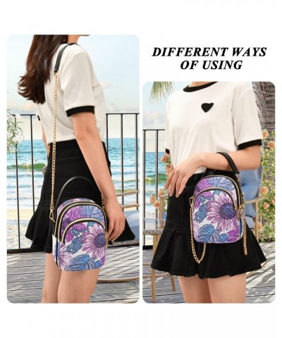 Purple Flowers Leaves Crossbody Bags for Women Small Shoulder with Detachable Straps, Trendy Cell Phone Purse Shoulder Handba...