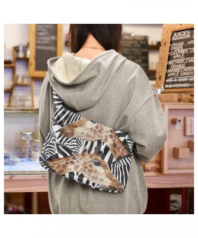 Zebra Giraffe Furry Tote Bag for Women Crossbody Bag Shopping Shoulder Bag Handbag with Zipper for Winter $10.70 Totes