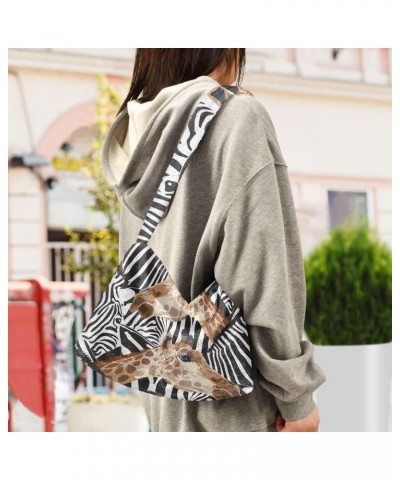 Zebra Giraffe Furry Tote Bag for Women Crossbody Bag Shopping Shoulder Bag Handbag with Zipper for Winter $10.70 Totes