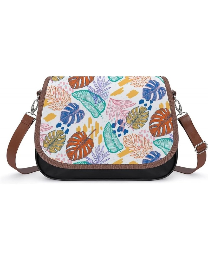 Printed Crossbody Bag Shoulder Bag PU Leather Women's Designer Satchels Watercolor Fall Color3 $22.43 Satchels