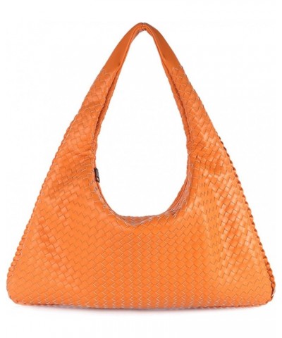 Woven solid color large capacity portable shoulder bag simple casual soft leather shopping bag Orange $29.06 Totes