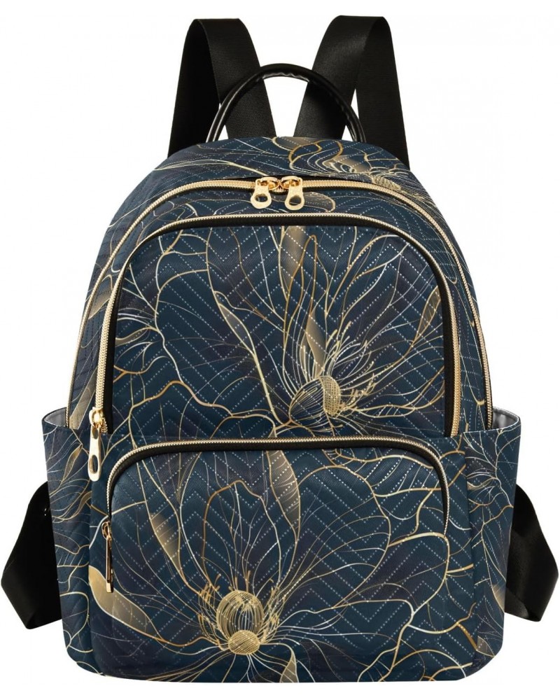 Luxury Golden Rose Flower Women Backpack Purse Travel Daypack Shoulder Bag $17.50 Backpacks