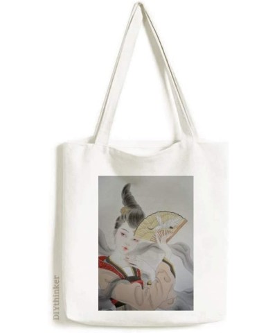 Beauty Folding Fan Chinese Painting Tote Canvas Bag Shopping Satchel Casual Handbag $16.42 Totes