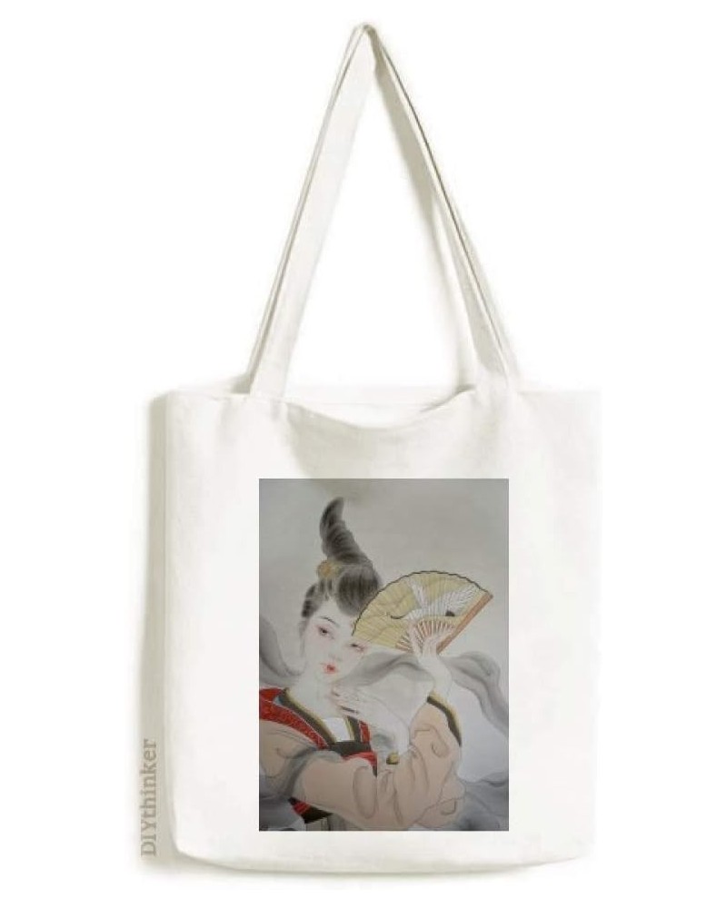 Beauty Folding Fan Chinese Painting Tote Canvas Bag Shopping Satchel Casual Handbag $16.42 Totes