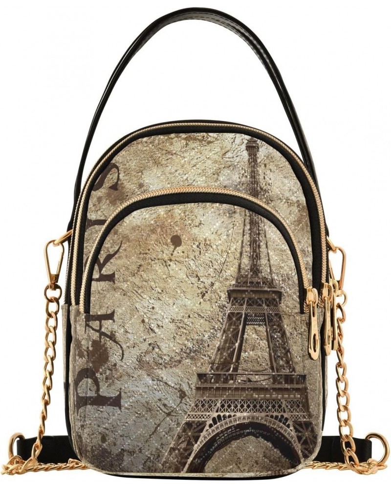 Chain Crossbody Bags for Women Paris Eiffel Tower Vintage Quilted Shoulder Crossbody Handbags Travel Cross Body Cell Phone Pu...