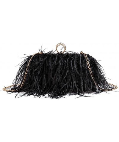 Women Feather Clutch Purse Fluffy Feather Women's Evening Handbags Pearl Evening Bag for Prom Party Banquet Black a $29.69 Totes