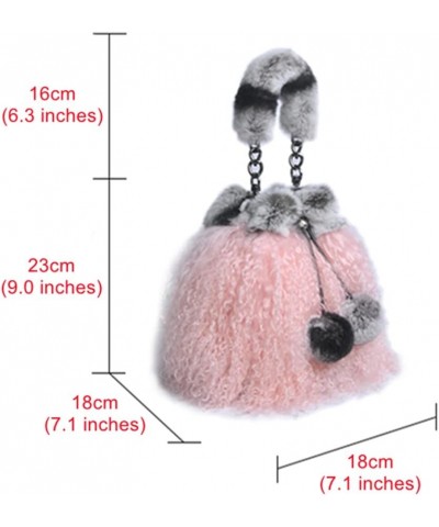 Womens Cute Fluffy Soft Fur Bucket Bag Import Australia Sheep Fur Crossbody Bag Rex Rabbit Fur Handle Handbag Chinchilla-pink...