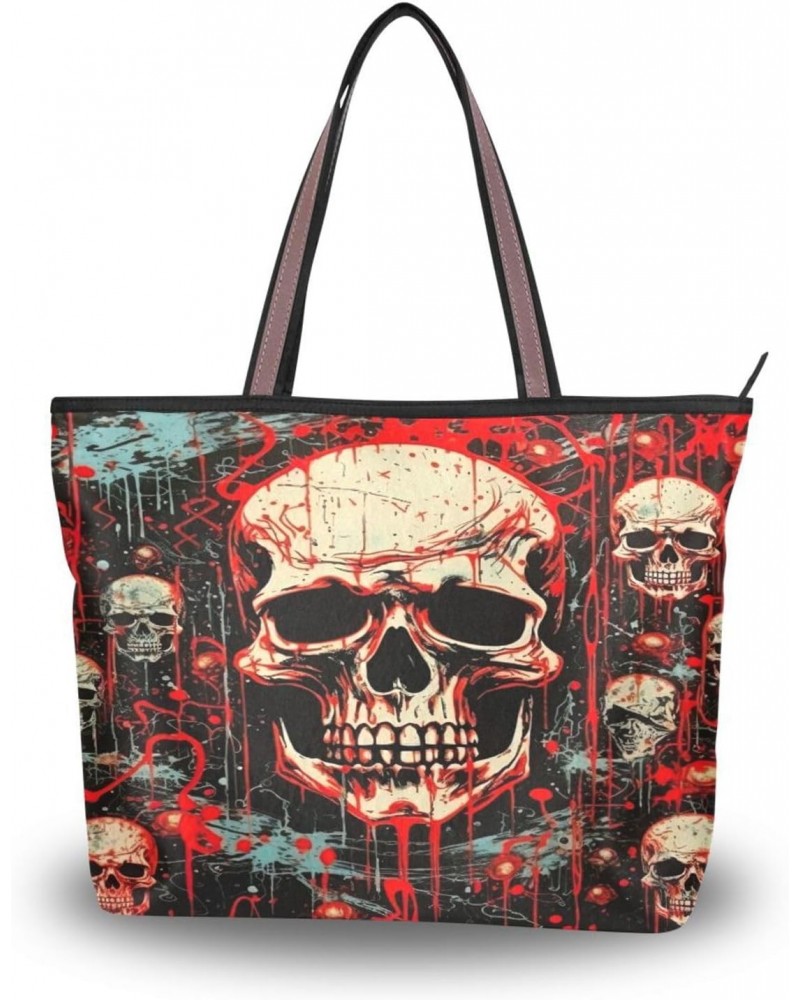 Women Tote Bags Halloween Skull Top Handle Satchel Handbags Shoulder Bag for Shopping 20848726 $9.66 Satchels