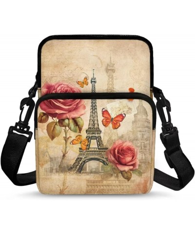 Crossbody Bag for Men Small Cell Phone Purse Wallet Women Shoulder Handbag Travel Gym Bag Romantic Paris Tower Rose $9.45 Cro...