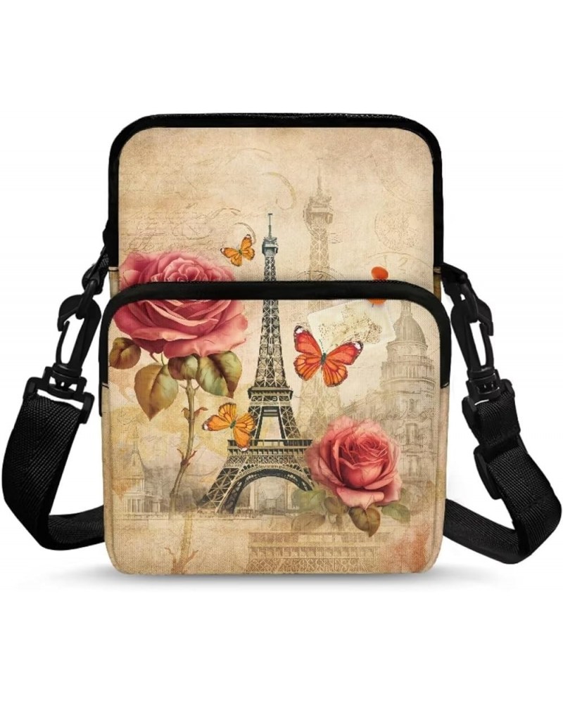 Crossbody Bag for Men Small Cell Phone Purse Wallet Women Shoulder Handbag Travel Gym Bag Romantic Paris Tower Rose $9.45 Cro...