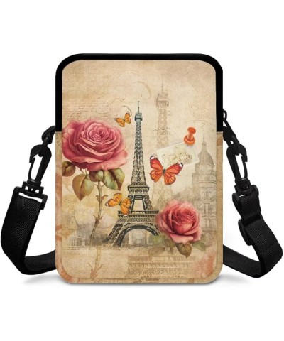 Crossbody Bag for Men Small Cell Phone Purse Wallet Women Shoulder Handbag Travel Gym Bag Romantic Paris Tower Rose $9.45 Cro...