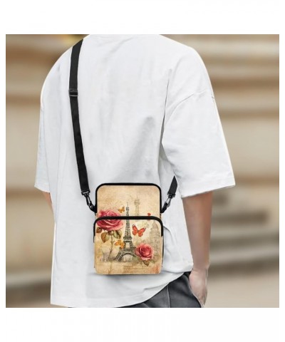 Crossbody Bag for Men Small Cell Phone Purse Wallet Women Shoulder Handbag Travel Gym Bag Romantic Paris Tower Rose $9.45 Cro...