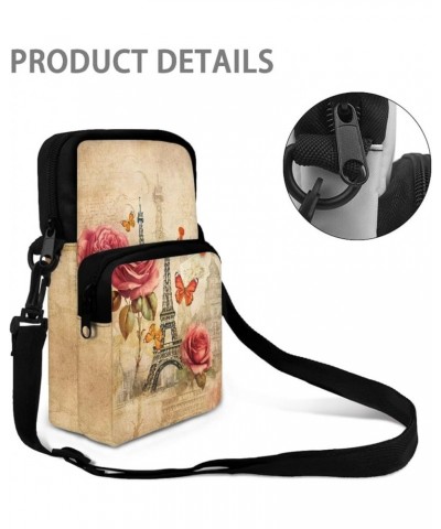 Crossbody Bag for Men Small Cell Phone Purse Wallet Women Shoulder Handbag Travel Gym Bag Romantic Paris Tower Rose $9.45 Cro...