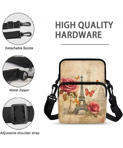 Crossbody Bag for Men Small Cell Phone Purse Wallet Women Shoulder Handbag Travel Gym Bag Romantic Paris Tower Rose $9.45 Cro...