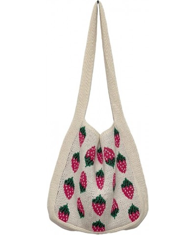 Crochet Tote Bag Aesthetic Strawberry Purse Kawaii Purse Crocheted Bag Kawaii Tote Bag (Cream) Cream $20.34 Totes