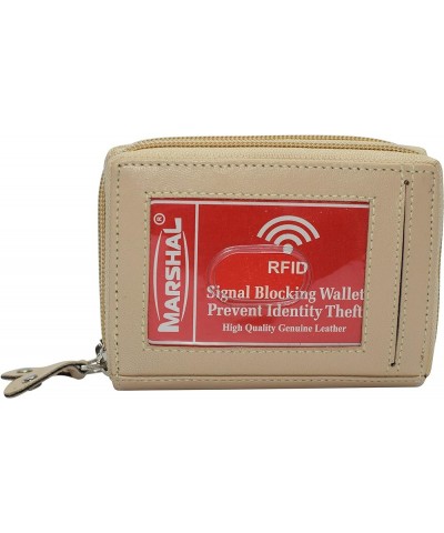 Genuine Leather RFID Identity Protected Double Zippered Accordion Wallet (Black) Beige $10.59 Wallets