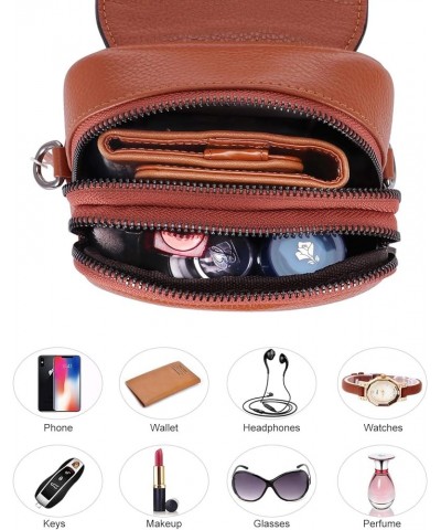 Women's Small Cellphone Purse Wallet Lightweight Genuine Leather Crossbody Shoulder Pouch Bag Light Brown $12.75 Crossbody Bags