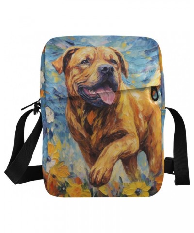 Painting Dog Floral Sling Bag Zipper Closure Crossbody Messenger Bags Purse with Card Phone Passport Compartment 6.6×9.4×2.5 ...